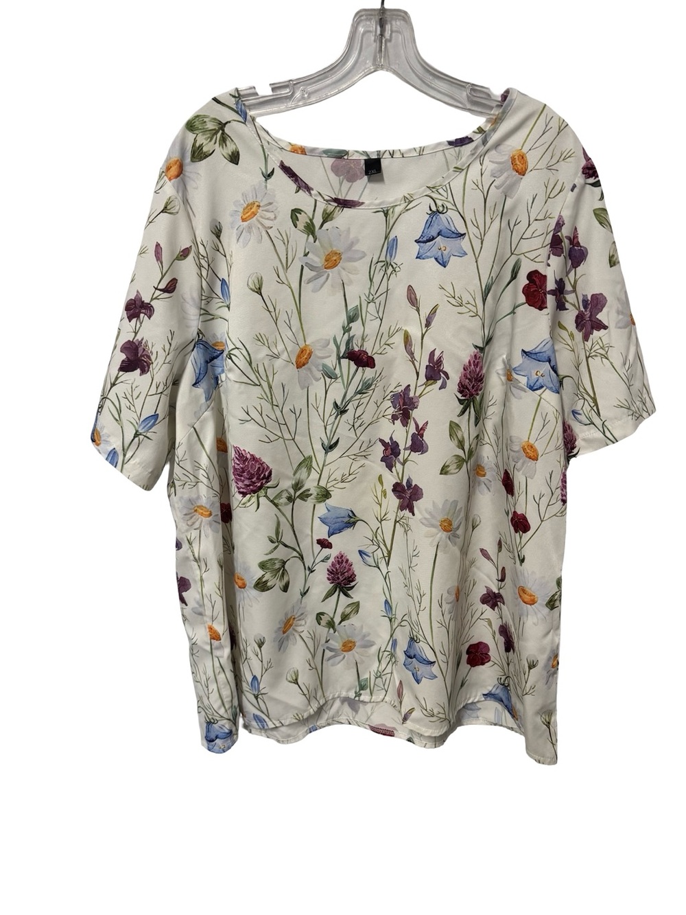 Floral Print Scoop Neck Women’s Top - Cream with Multicolor Blooms